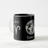 Custom Photo & Name Aries Zodiac Traits Mug Tweekleurige Koffiemok (Voorkant links)