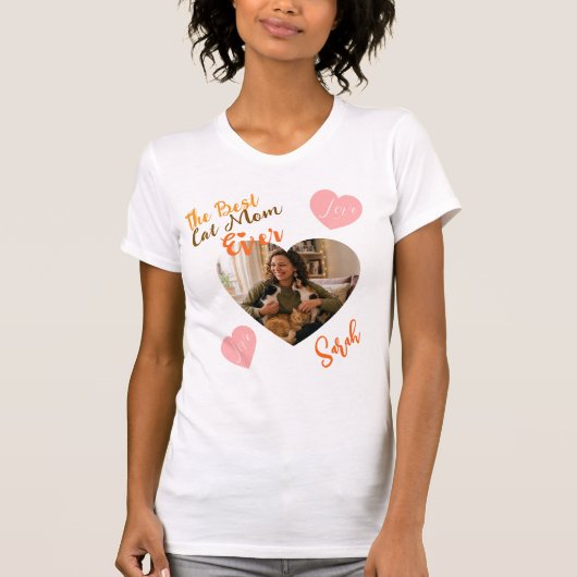 Custom Photo & Name Best Cat Mom Ever T-Shirt (Voorkant)