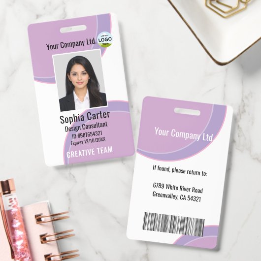 Custom Photo Name Employee ID Badge Purple (Kantoor)