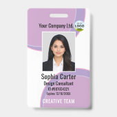 Custom Photo Name Employee ID Badge Purple (Voorzijde)