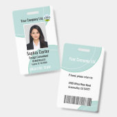 Custom Photo Name Employee ID Badge Teal (Voor- en achterkant)