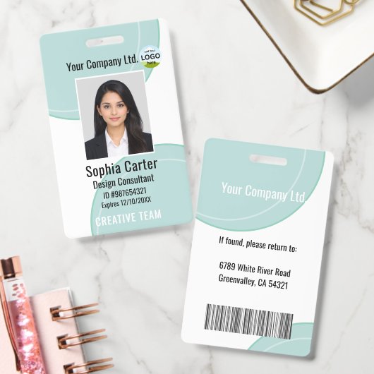 Custom Photo Name Employee ID Badge Teal (Kantoor)