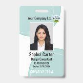 Custom Photo Name Employee ID Badge Teal (Voorzijde)