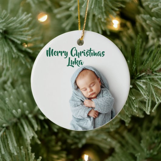 Custom Photo & Name Holiday Christmas Ornament (Boom)