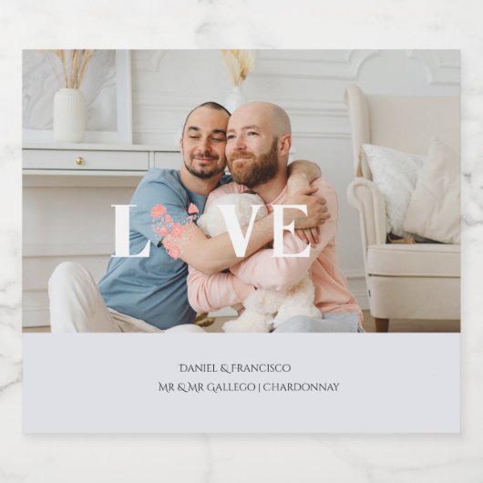 Custom Photo, Names & Dates on Soft Grey  Sparkling Wijnetiket (Enkel label)