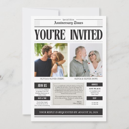 Custom photo newspaper anniversary kaart (Voorkant)