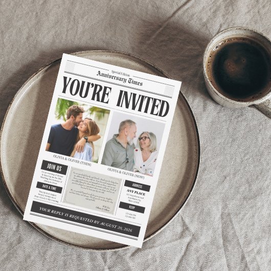 Custom photo newspaper anniversary kaart