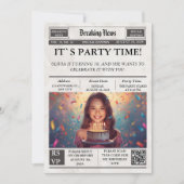 Custom Photo Newspaper Style Birthday Invitation Kaart (Voorkant)