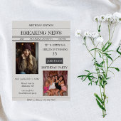 Custom Photo Newspaper Style Birthday Invitation Kaart