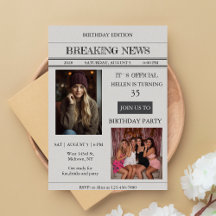 Custom Photo Newspaper Style Birthday Invitation
