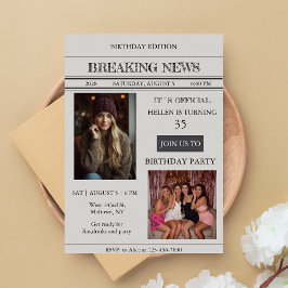 Custom Photo Newspaper Style Birthday Invitation Kaart