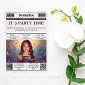 Custom Photo Newspaper Style Birthday Invitation Kaart