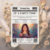Custom Photo Newspaper Style Birthday Invitation Kaart