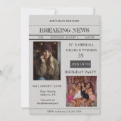 Custom Photo Newspaper Style Birthday Invitation Kaart (Voorkant)