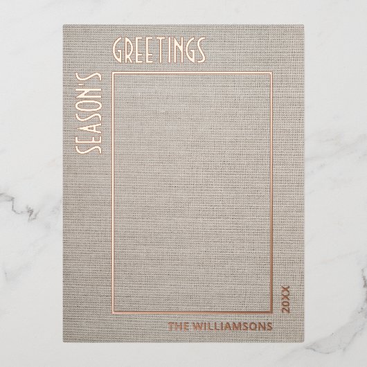 Custom Photo On Faux Jute Burlap Pattern Rose Gold Folie Feestdagen Briefkaart (Voorkant)