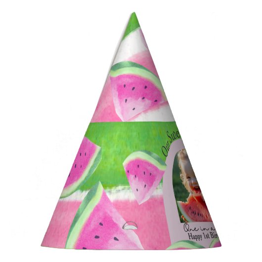Custom Photo "One in a Melon" Birthday Hat Feesthoedjes (Links)