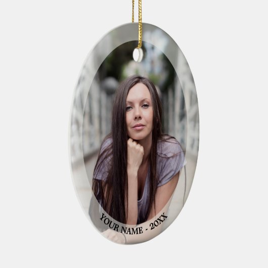 Custom Photo Oval White Frame Christmas Ornament (Rechts)