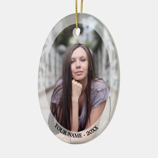 Custom Photo Oval White Frame Christmas Ornament (Links)