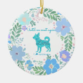 Custom Photo Pastel Blue Chihuahua & Floral Keramisch Ornament (Voorkant)