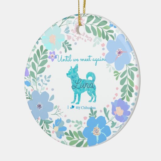 Custom Photo Pastel Blue Chihuahua & Floral Keramisch Ornament (Links)