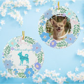 Custom Photo Pastel Blue Chihuahua & Floral Keramisch Ornament