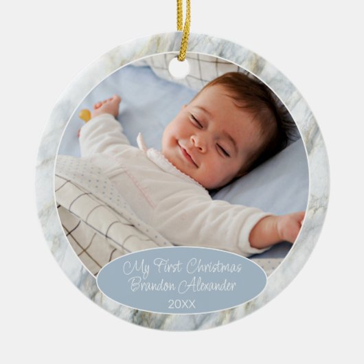 Custom Photo Pastel Blue Gray Marble Pattern 2025 Keramisch Ornament (Voorkant)