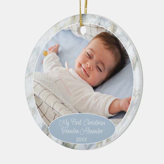 Custom Photo Pastel Blue Gray Marble Pattern 2025 Keramisch Ornament (Links)