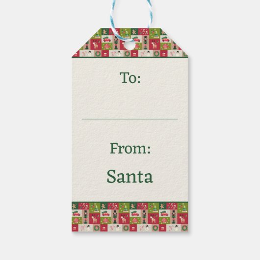 Custom Photo Patchwork Traditionele Kerst Cadeaulabel (Achterkant)