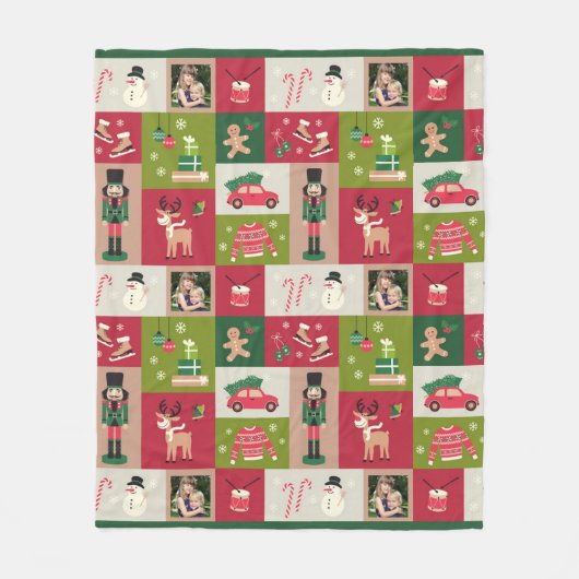 Custom Photo Patchwork Traditionele Kerst Fleece Deken (Voorkant)