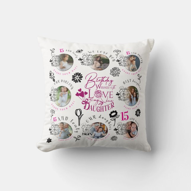 Custom Photo Pattern Daughter Birthday Kussen (Voorkant)