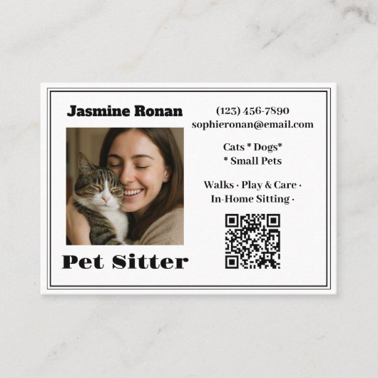 Custom Photo Pet Sitter Business Card  Visitekaartje (Voorkant)