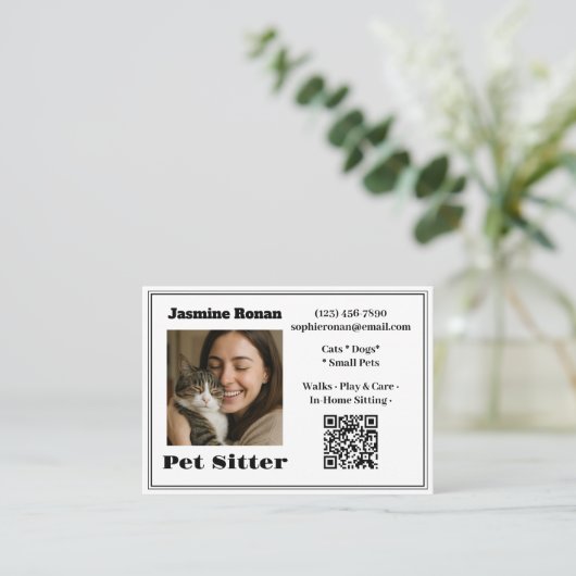 Custom Photo Pet Sitter Business Card  Visitekaartje (Staand voorkant)