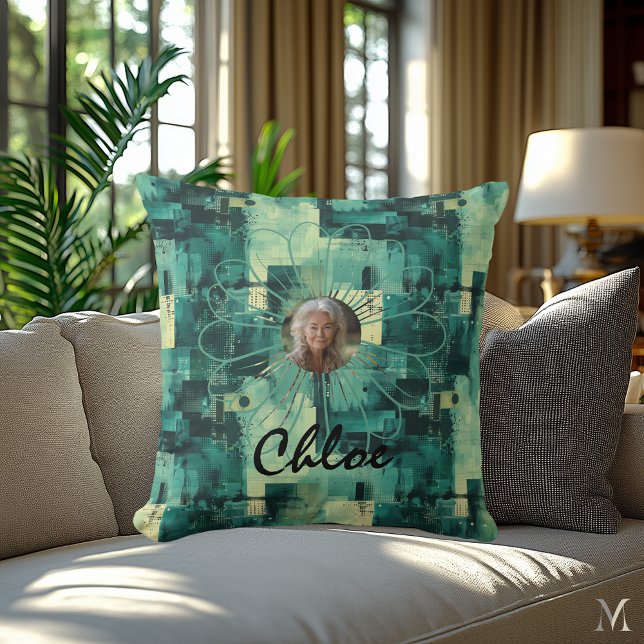 Custom Photo Pillow in Abstract Green Tech ontwerp Kussen (Creator heeft geüpload)
