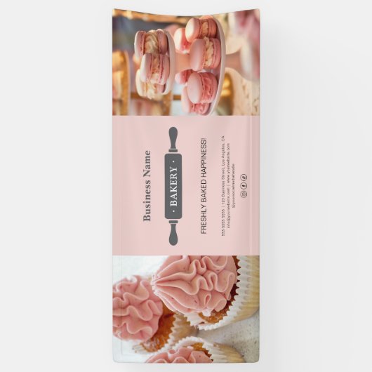 Custom Photo Pink Bakery Rolling Pin Business Spandoek (Verticaal)