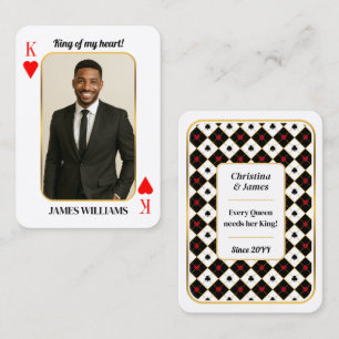 Custom Photo Poker Kaart, King of My Heart Gift Contactkaartje