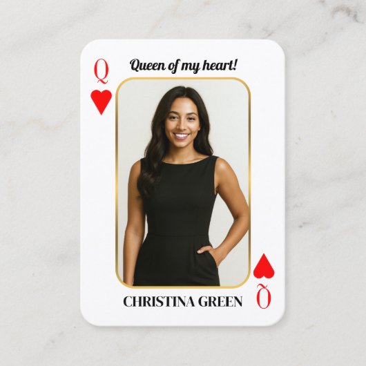 Custom Photo Poker Kaart, Queen of My Heart Gift Contactkaartje (Voorkant)