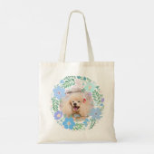Custom Photo Poodle Tote – Pastel Blue Floral Tote Bag (Achterkant)