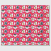 Custom Photo Red Christmas Holiday Cadeaupapier (Vlak)