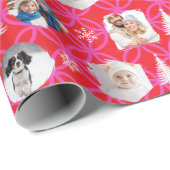 Custom Photo Red Christmas Holiday Cadeaupapier (Rol Hoek)