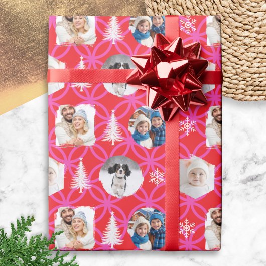 Custom Photo Red Christmas Holiday Cadeaupapier