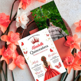 Custom Photo Red Royal Quinceañera Invitation Kaart