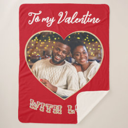 Custom Photo Romantic Heart Valentine’s Day Red Sherpa Deken