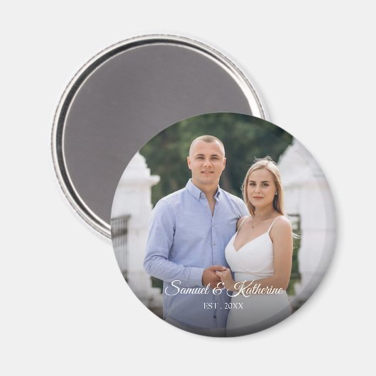 Custom Photo Romantic Keepsake with Names & Date Magneet (Voorkant / Achterkant)