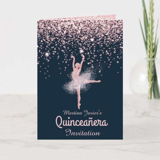 Custom Photo Roos Gold Glitter Quinceañera met (Voorkant)
