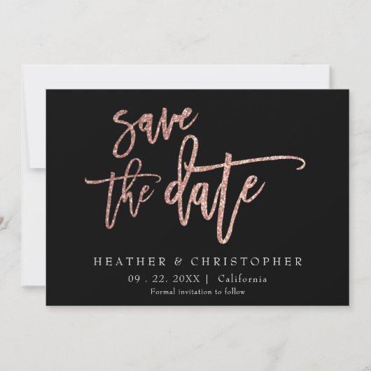 Custom Photo Roos Gold Glitter Save the Date Kaart (Voorkant)
