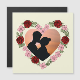Custom Photo Rose Heart Magnetic Card - Square