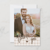 Custom Photo Rustic Beige Gingham And Hare Wedding Bedankkaart (Voorkant)
