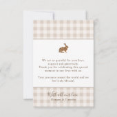 Custom Photo Rustic Beige Gingham And Hare Wedding Bedankkaart (Achterkant)