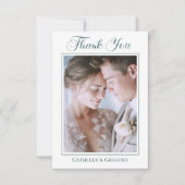 Custom Photo Sage Green Floral Wedding Calligraphy Bedankkaart (Voorkant)