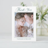 Custom Photo Sage Green Floral Wedding Calligraphy Bedankkaart (Staand voorkant)